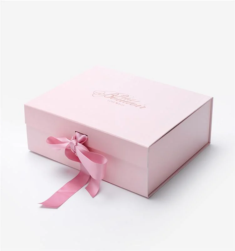 Custom Logo Luxury Pink Box Ribbon Closures Book Shaped Foldable Packaging Gift Boxes for Perfume/ Clothes/ Shoe/ Cosmetic