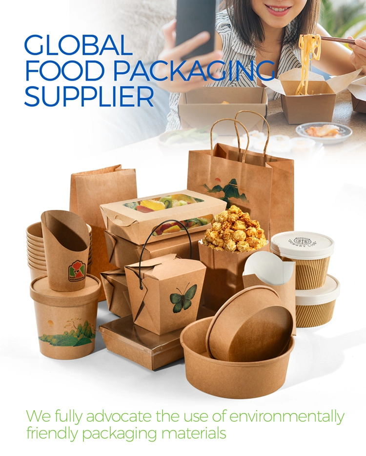 Disposable Take Away Packaging Kraft Food Grade Paper Noodles Box Round Base Chinese Food Box