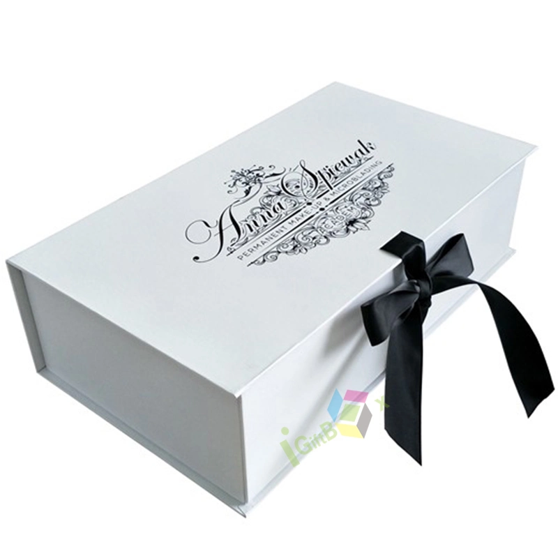 Customized Fancy Big Book Shaped Rigid Flat Luxury Magnetic Folding Storage Paper Gift Box with Ribbon Closure