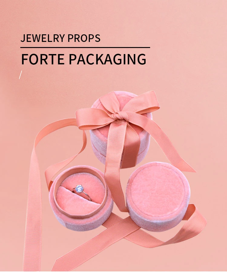 Forte Cute Round Velvet Jewelry Packaging Ring Pendant Box with Ribbon