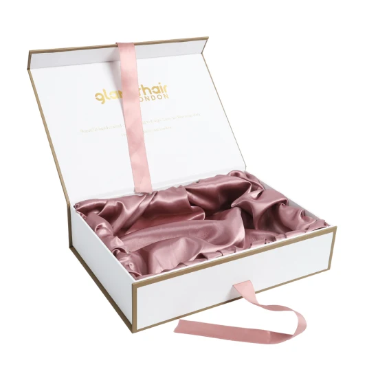 Magnetic Custom Satin Lined Packaging Paper Gift Box for Hair Extensions with Ribbon