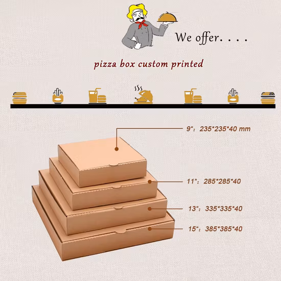 Recyclable Food Grade Corrugated Paper Pizza Box Printed Custom Box