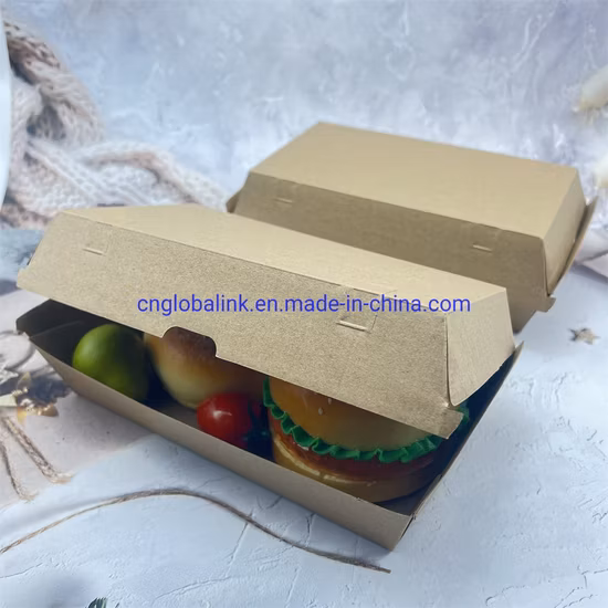 Disposable Food Packing Corrugated Cardboard Brown Paper Box for Hot Dog and Hamburger and Lunch and Burger 10%off~